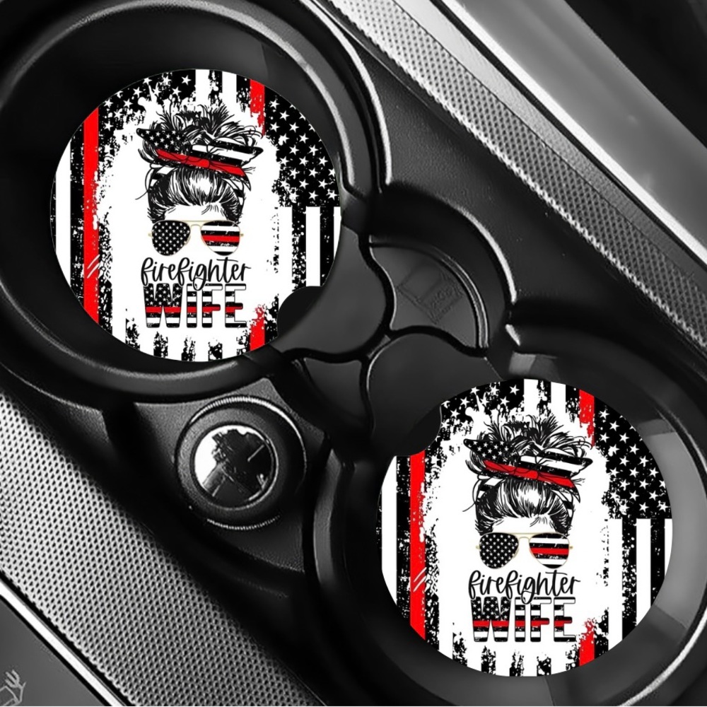 Firefighter Wife Car Coasters Absorbent Set of (2)
